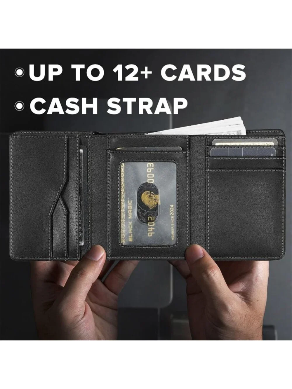 RFID Blocking Genuine Leather Trifold Wallet for Men | Anti-Theft Chain, 12 Card